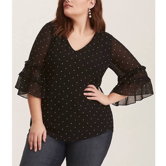 torrid Tops - Torrid Black Dot Tiered Sleeve Blouse